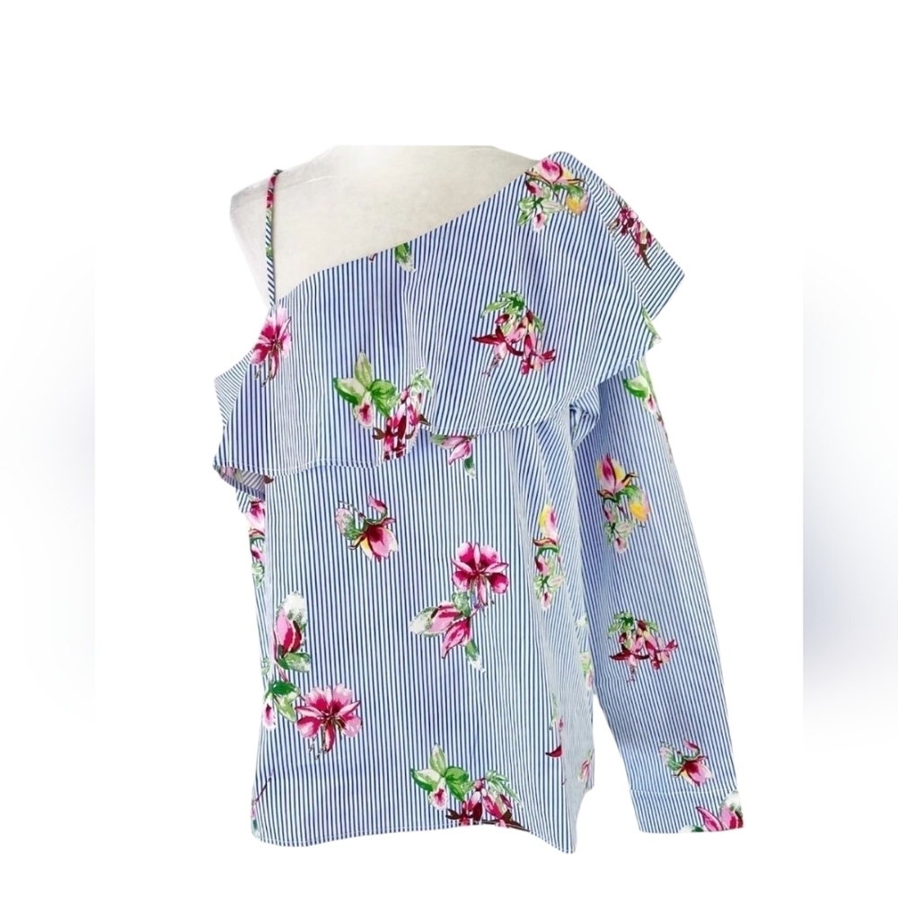 Lumiere Floral Striped One Shoulder Small Blouse NWT - Picture 9 of 12